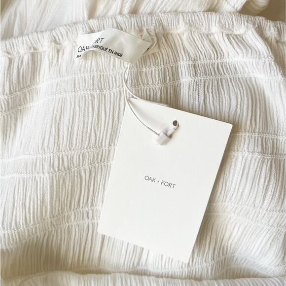 Oak + Fort Off Shoulder Crinkled Midi Tiered Dress Cream White Size Large NEW - Picture 7 of 9